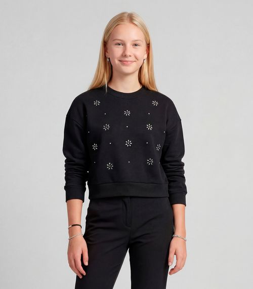 Blusão Juvenil Moletom Sem Felpa Com Strass Minty Preto