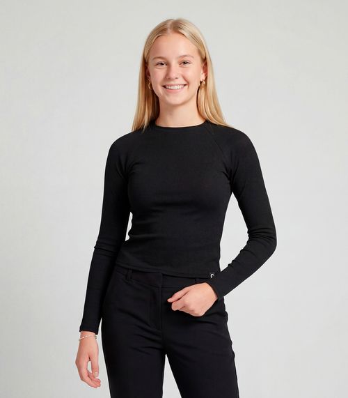 Blusa Juvenil Manga Longa Ribana Minty Preto