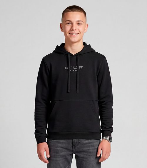 Blusão Juvenil Moletom Com Capuz e Bolsos Minty Preto