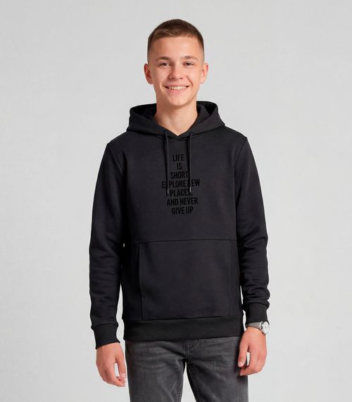 Blusão Juvenil Moletom Com Capuz E Bolsos Minty Preto