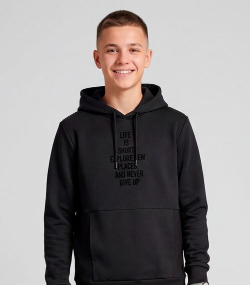 Blusão Juvenil Moletom Com Capuz E Bolsos Minty Preto