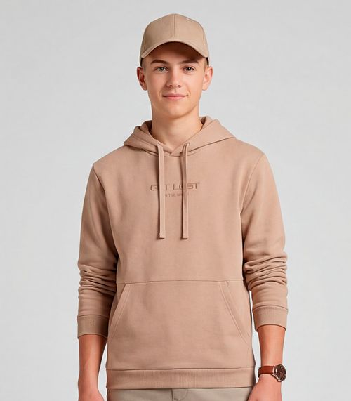 Blusão Juvenil Moletom Com Capuz e Bolsos Minty Marrom
