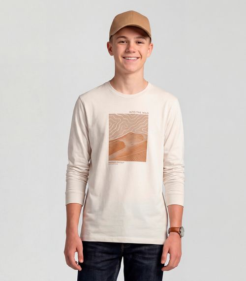Camiseta Juvenil Manga Longa Com Estampa Minty Bege