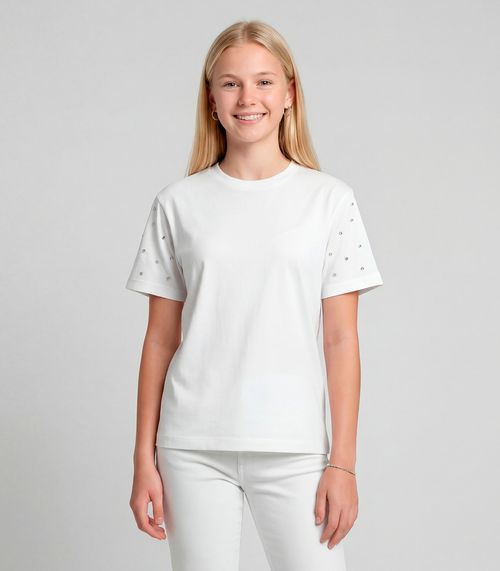 T-Shirt Feminina Com Rebite E Strass Minty Branco