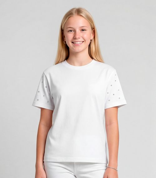 T-Shirt Feminina Com Rebite E Strass Minty Branco