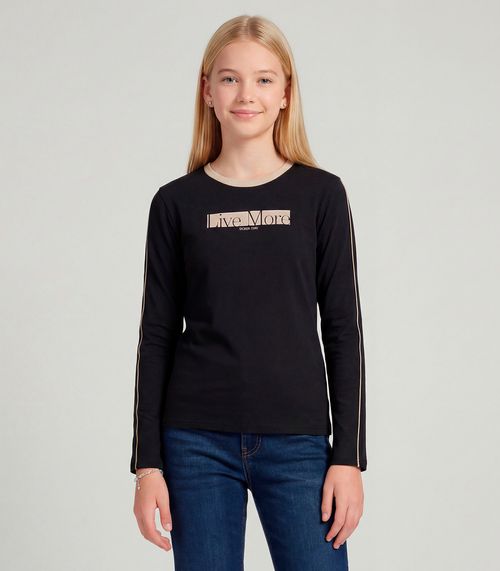 Blusa Juvenil Manga Longa Molecotton Estampa Minty Preto