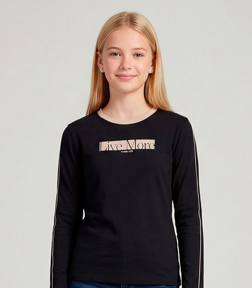 Blusa Juvenil Manga Longa Molecotton Estampa Minty Preto