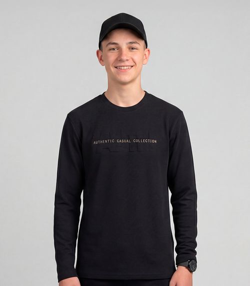 Camiseta Juvenil Manga Longa Meia Malha Minty Preto