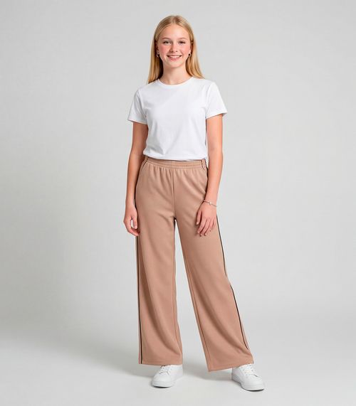 Calça Juvenil Wide Leg Moletom Felpado Minty Marrom