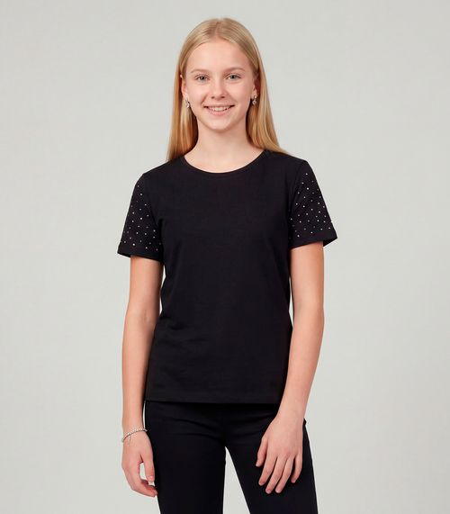 T-Shirt Feminina Com Rebite E Strass Minty Preto