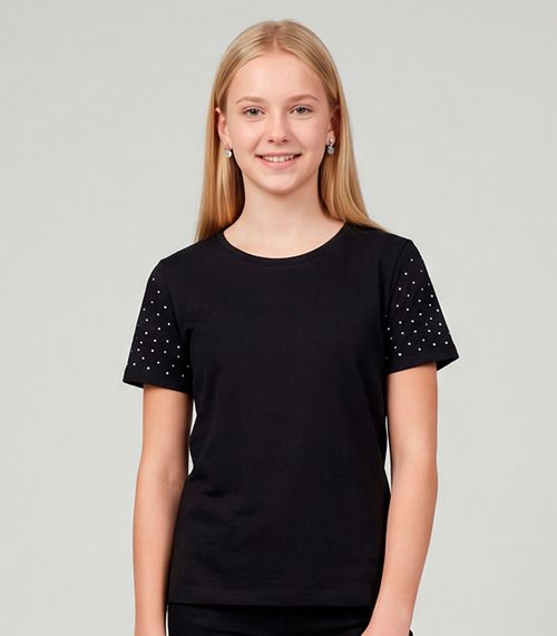 T-Shirt Feminina Com Rebite E Strass Minty Preto
