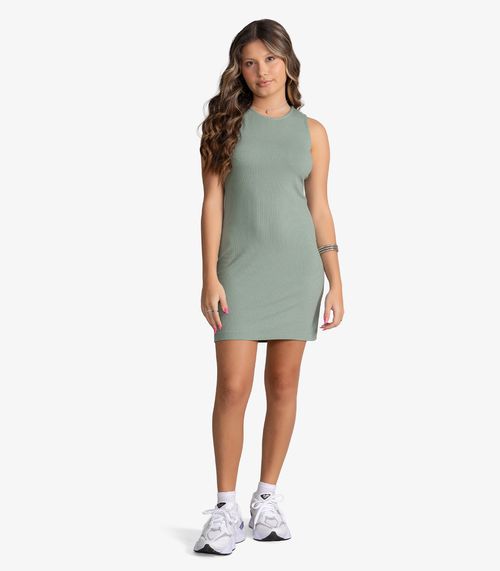 Vestido Feminino Ribana Canelada Justo Liso Minty Verde