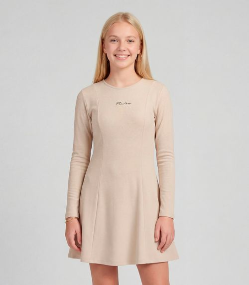Vestido Juvenil Molecotton Curto Manga Longa Minty Bege