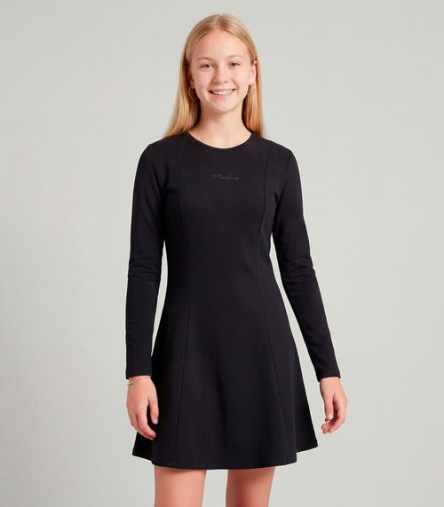 Vestido Juvenil Molecotton Curto Manga Longa Minty Preto
