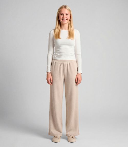 Calça Wide Leg Juvenil Em Moletom Minty Bege