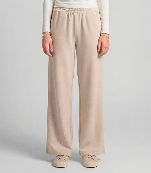 Calça Wide Leg Juvenil Em Moletom Minty Bege