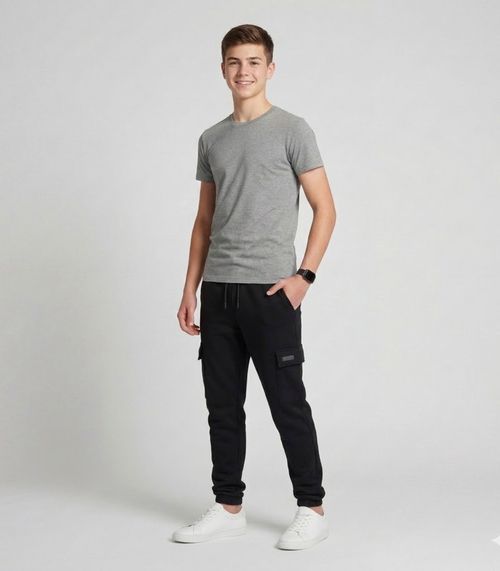 Calça Juuvenil Moletom Peluciado Cargo Minty Preto