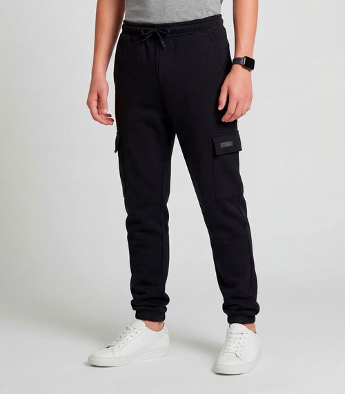 Calça Juuvenil Moletom Peluciado Cargo Minty Preto