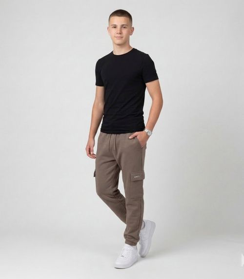 Calça Juuvenil Moletom Peluciado Cargo Minty Marrom