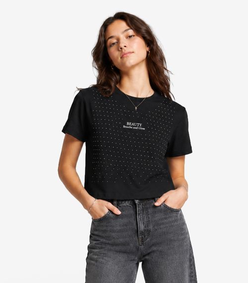 T-Shirt Feminina Meia Malha Com Estampa Minty Preto