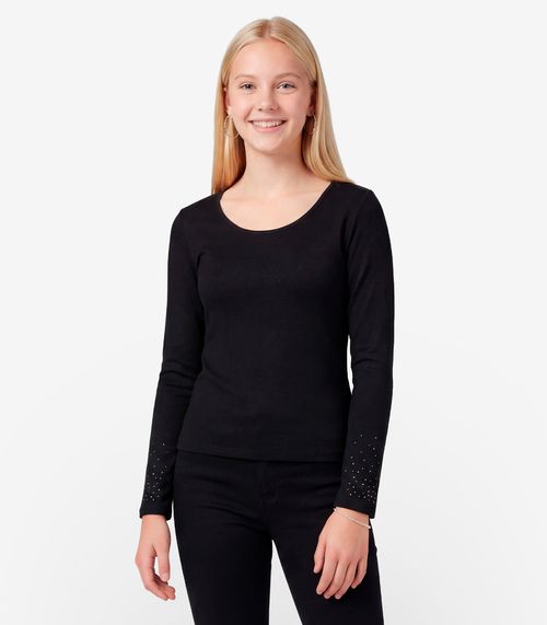 Blusa Juvenil Manga Longa Moletinho Minty Preto