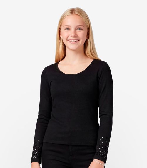 Blusa Juvenil Manga Longa Moletinho Minty Preto
