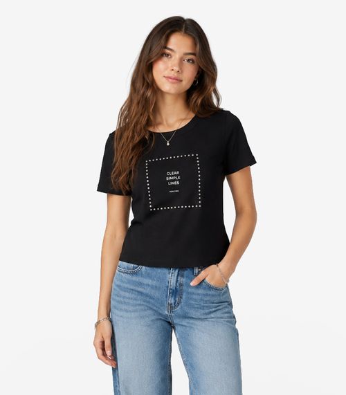 Blusa Feminina Em Ribana Com Termocolante Minty Preto