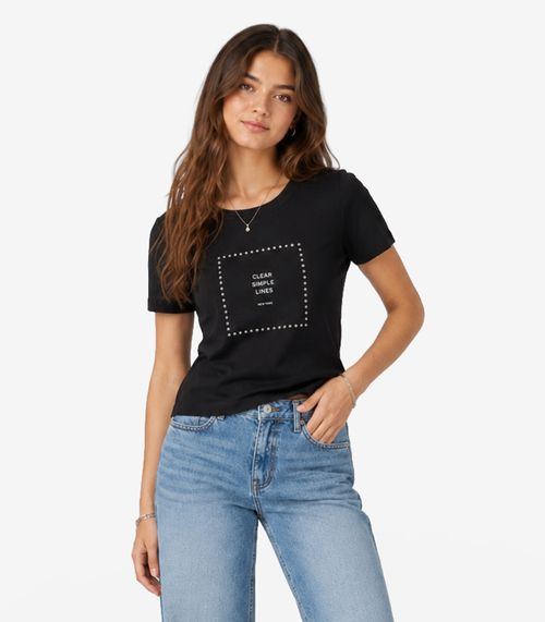Blusa Feminina Em Ribana Com Termocolante Minty Preto