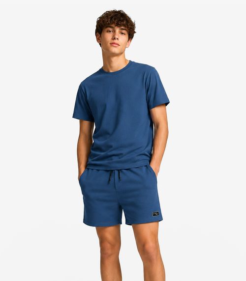 Bermuda Masculina Moletom Sarjado Com Bolso Minty Azul