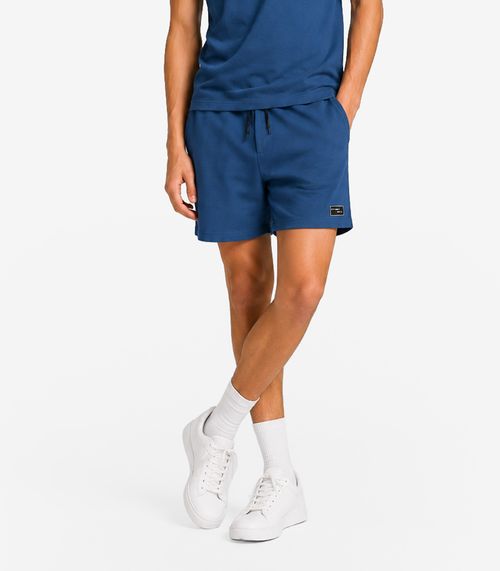 Bermuda Masculina Moletom Sarjado Com Bolso Minty Azul