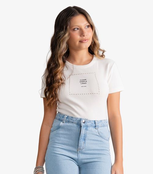 Blusa Feminina Em Ribana Com Termocolante Minty Bege