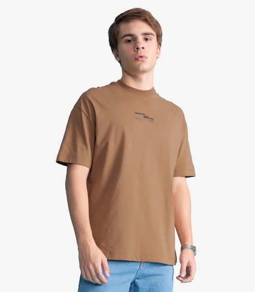 Camiseta Masculina Meia Malha Com Estampa Minty Marrom