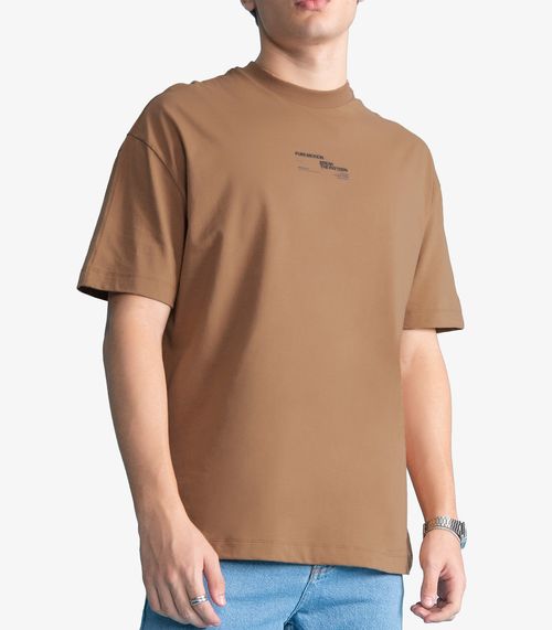 Camiseta Masculina Meia Malha Com Estampa Minty Marrom