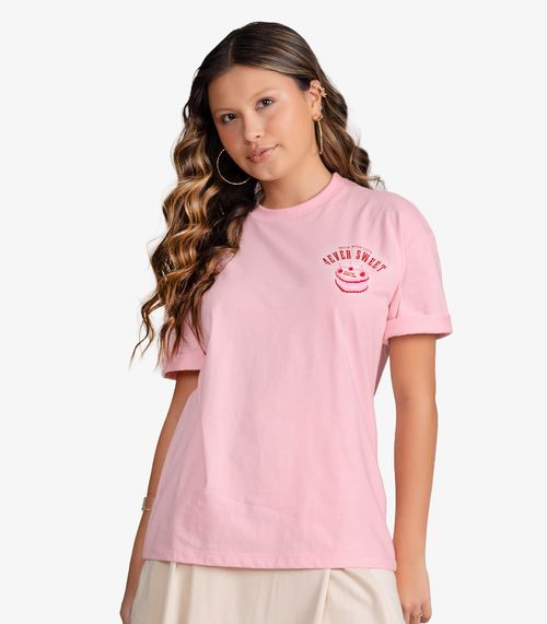 T-Shirt Feminina Meia Malha Com Estampa Minty Rosa