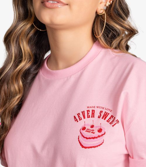T-Shirt Feminina Meia Malha Com Estampa Minty Rosa