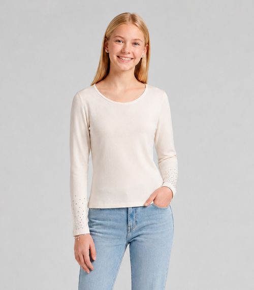 Blusa Juvenil Manga Longa Moletinho Minty Bege
