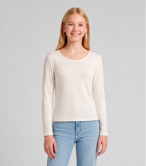Blusa Juvenil Manga Longa Moletinho Minty Bege