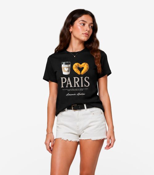 T-Shirt Feminina Meia Malha Com Estampa Minty Preto