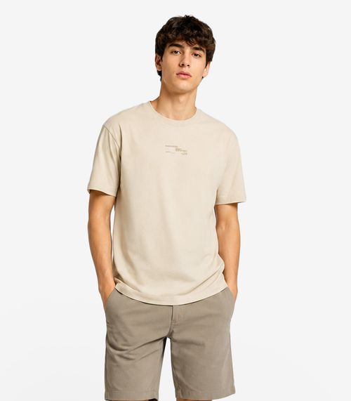 Camiseta Masculina Meia Malha Com Estampa Minty Bege