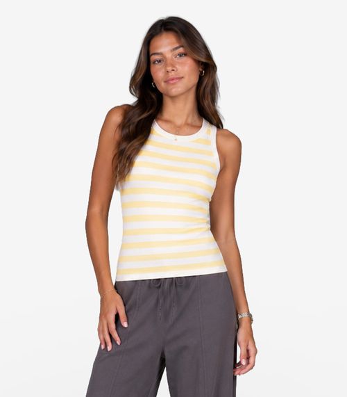 Regata Feminina Ribana Canelada Listrada Minty Amarelo