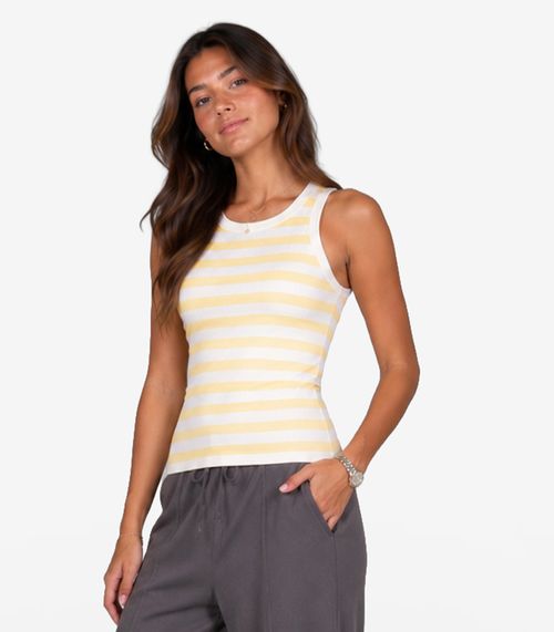 Regata Feminina Ribana Canelada Listrada Minty Amarelo