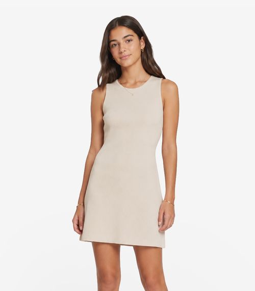 Vestido Feminino Ribana Canelada Justo Liso Minty Bege
