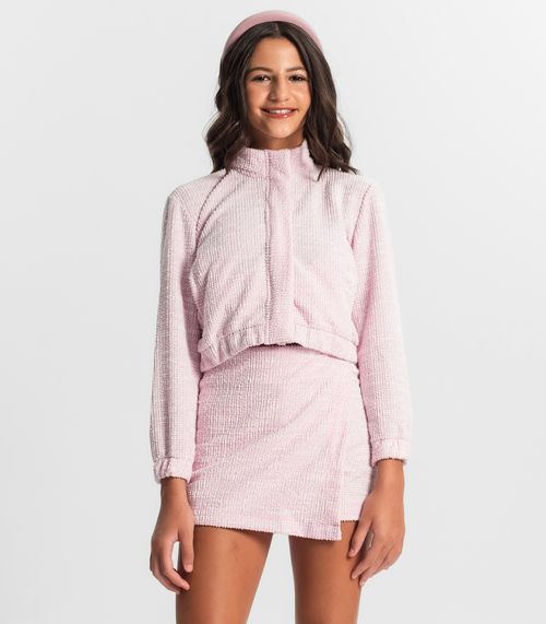 Jaqueta Casaco Juvenil Em Tweed Minty Rosa