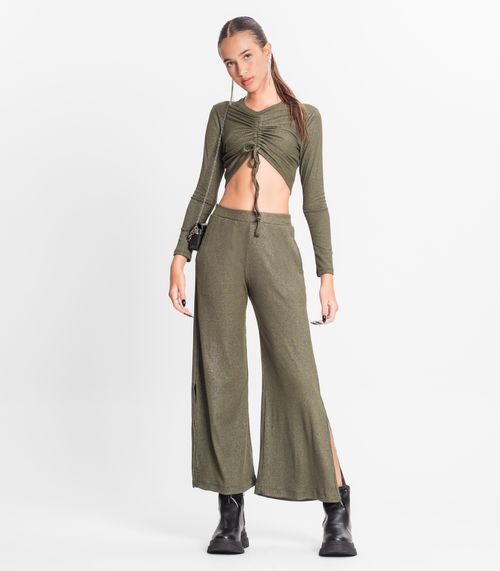 Calça Juvenil Feminina Em Ribana Canelada Minty Verde
